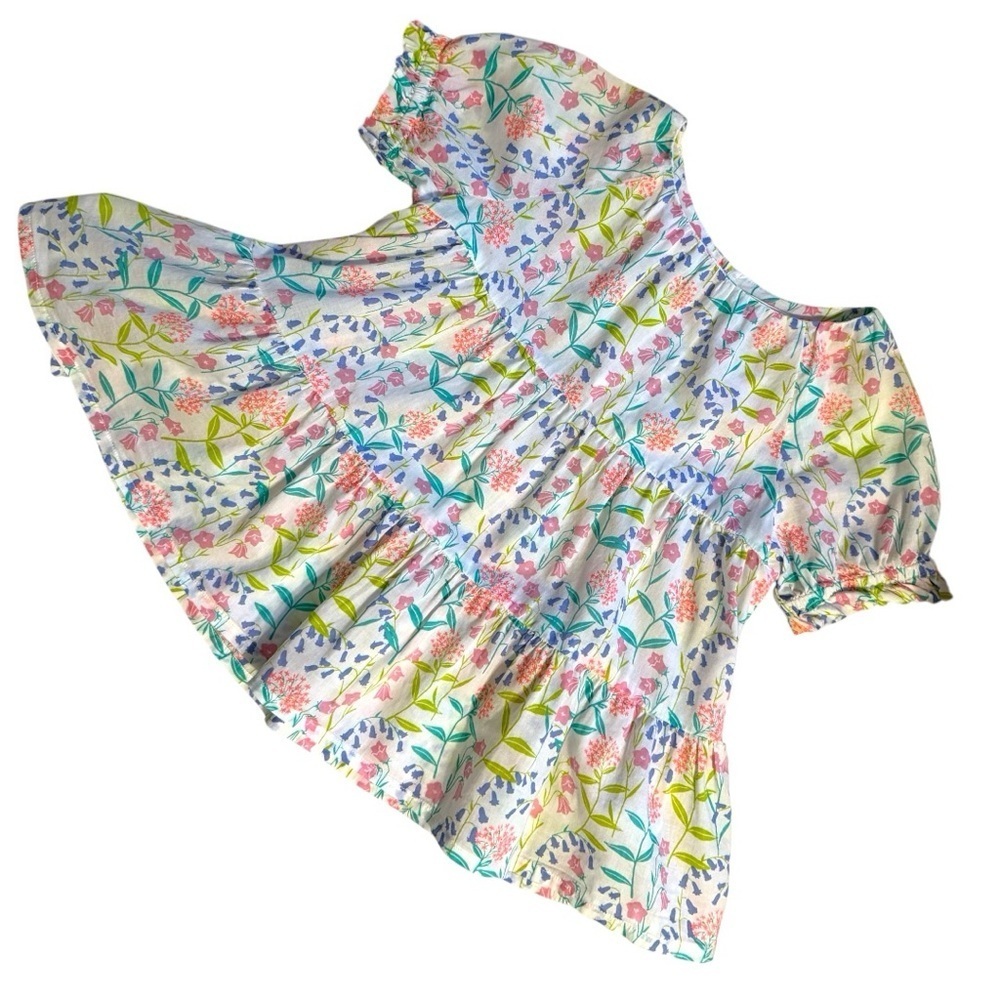 Crewcuts J.Crew Girls Size 6 Floral Peplum Top 100% Cotton Puff Sleeve